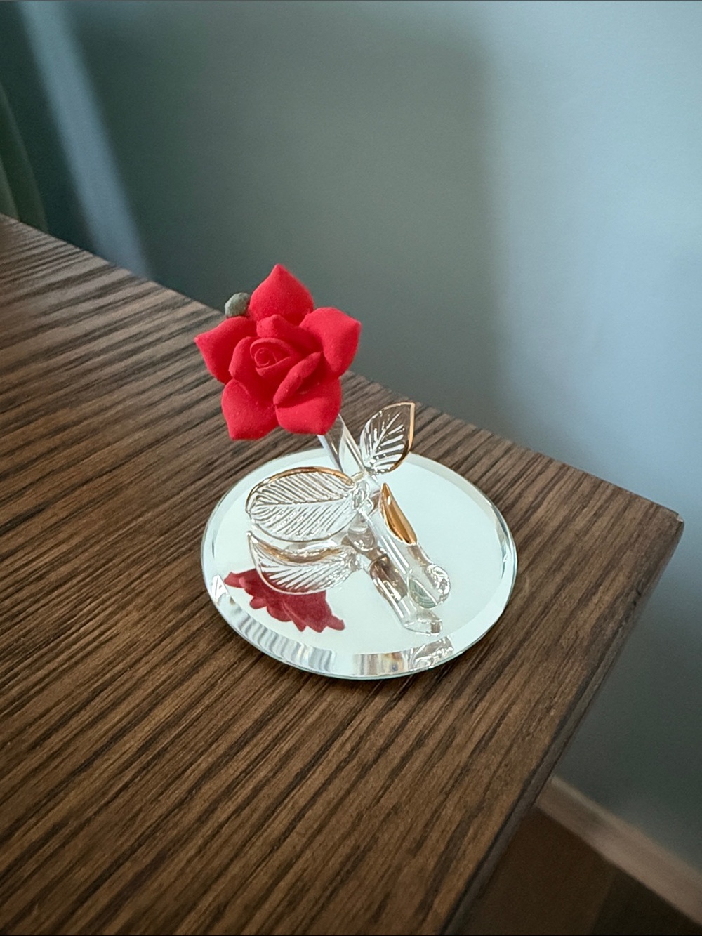 Red Rose Accent Décor with Silver-Plated Base